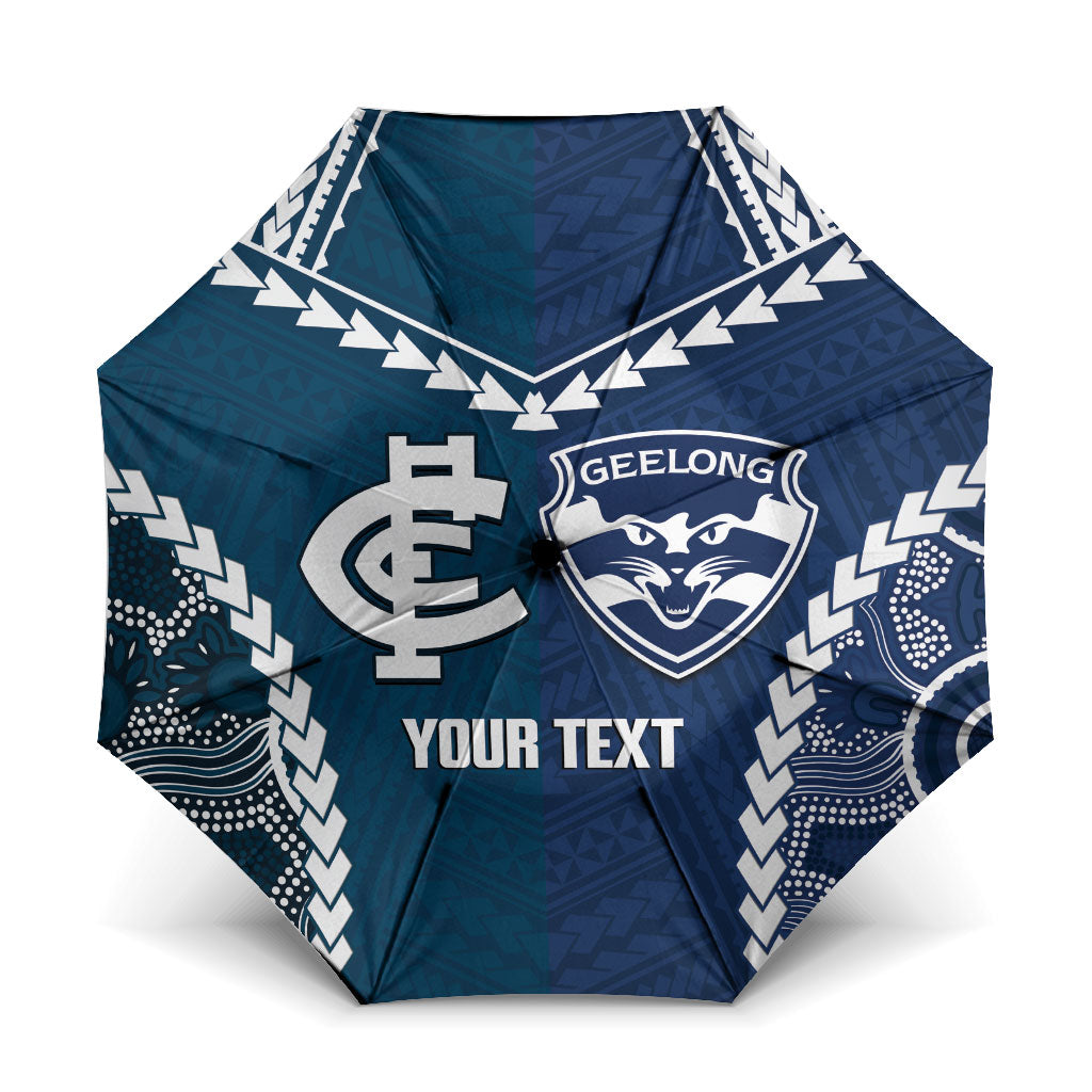 Custom Football Cats and Blues Umbrella 2026 Together Aboriginal Polynesian Pattern