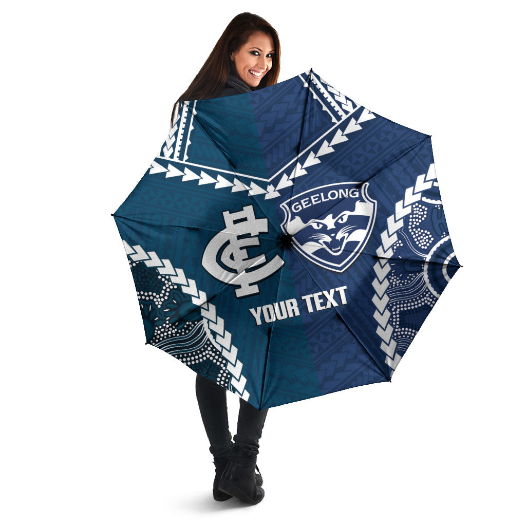 Custom Football Cats and Blues Umbrella 2026 Together Aboriginal Polynesian Pattern