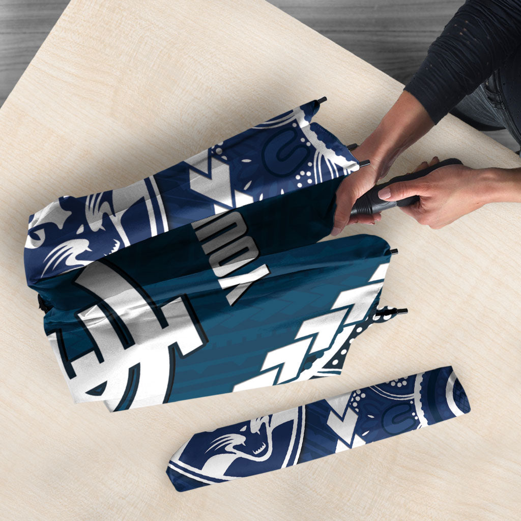 Custom Football Cats and Blues Umbrella 2026 Together Aboriginal Polynesian Pattern