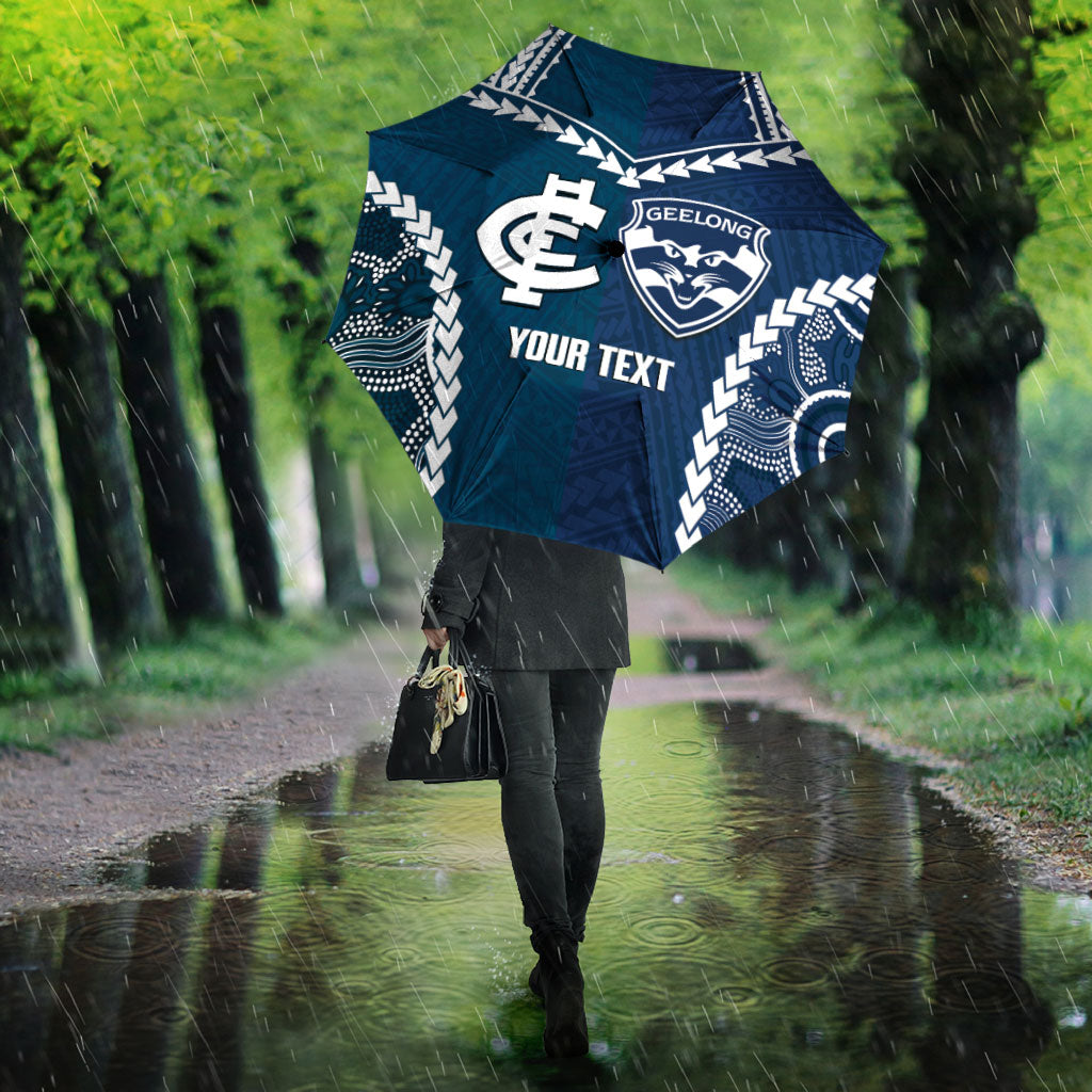 Custom Football Cats and Blues Umbrella 2026 Together Aboriginal Polynesian Pattern