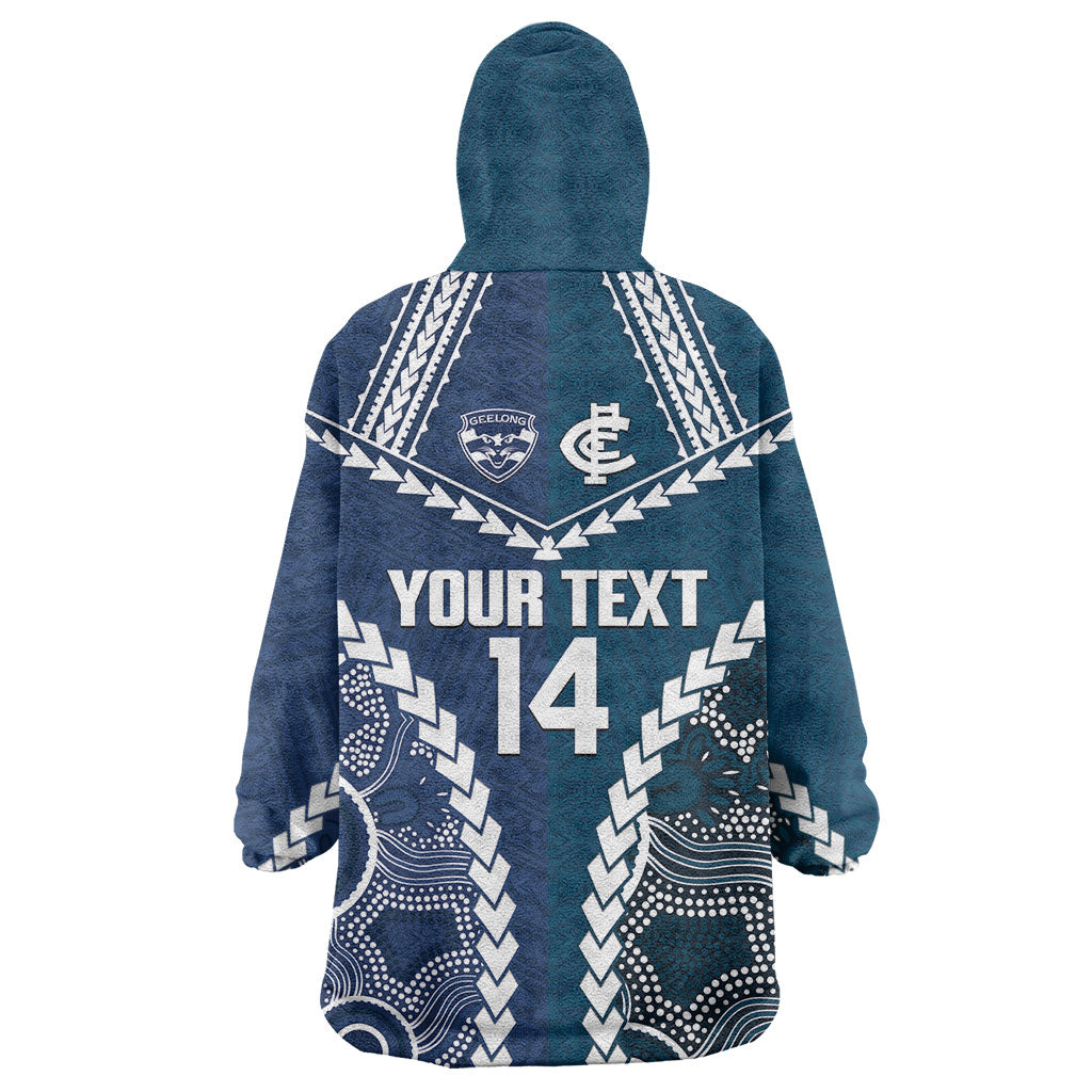 Custom Football Cats and Blues Wearable Blanket Hoodie 2026 Together Aboriginal Polynesian Pattern