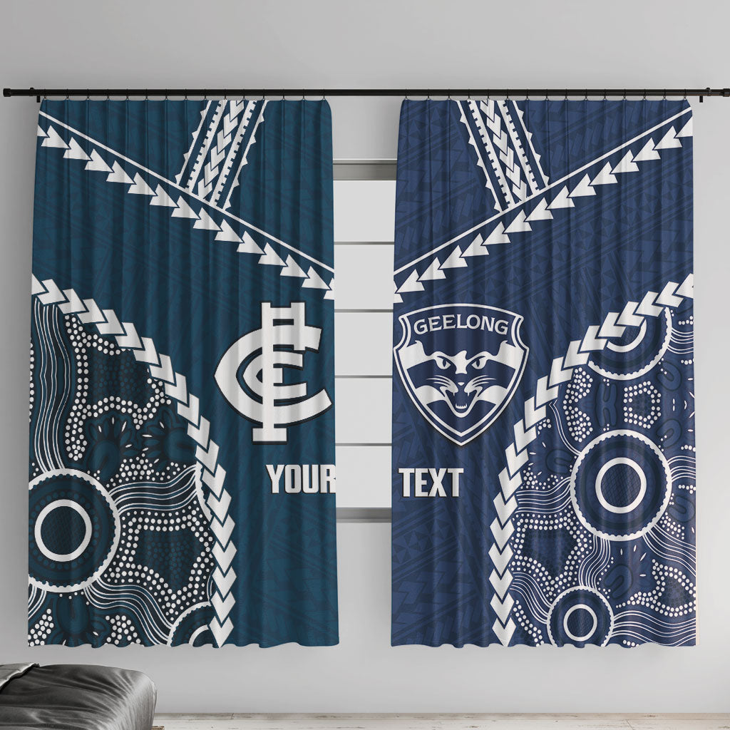 Custom Football Cats and Blues Window Curtain 2026 Together Aboriginal Polynesian Pattern