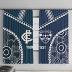Custom Football Cats and Blues Window Curtain 2026 Together Aboriginal Polynesian Pattern