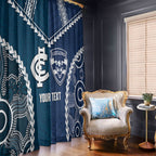 Custom Football Cats and Blues Window Curtain 2026 Together Aboriginal Polynesian Pattern