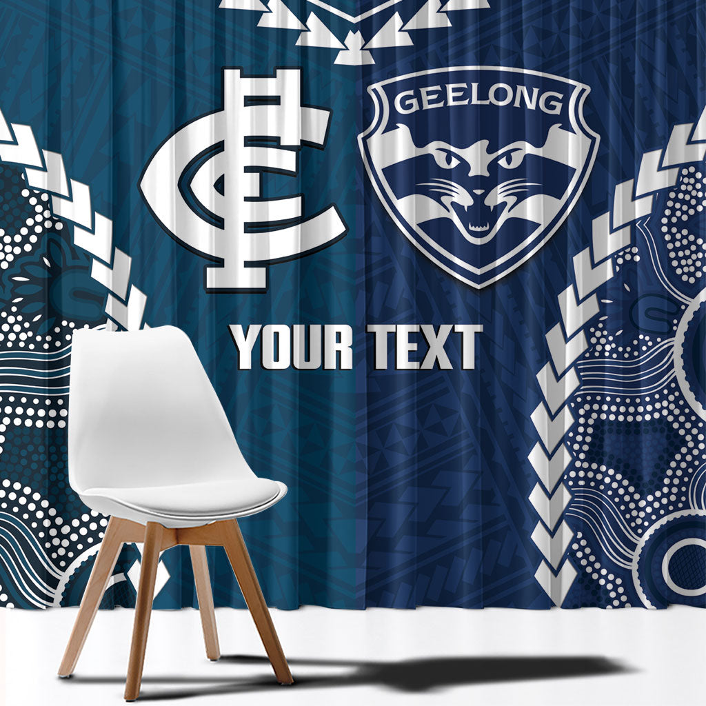 Custom Football Cats and Blues Window Curtain 2026 Together Aboriginal Polynesian Pattern