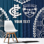 Custom Football Cats and Blues Window Curtain 2026 Together Aboriginal Polynesian Pattern