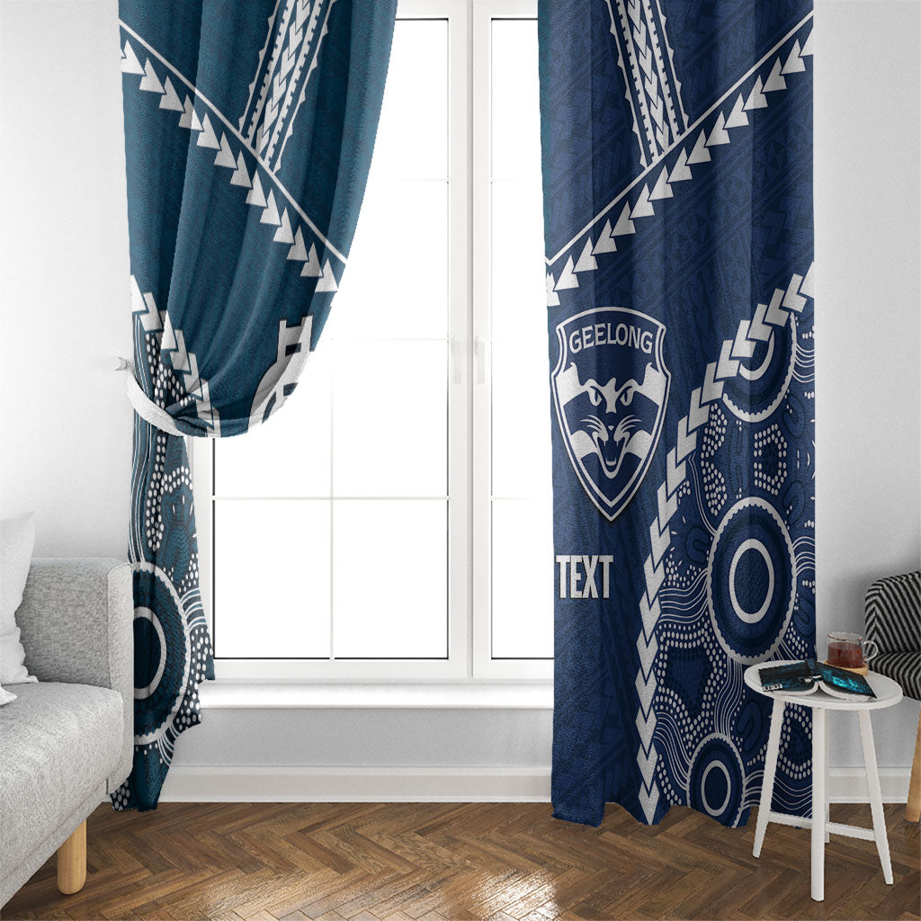 Custom Football Cats and Blues Window Curtain 2026 Together Aboriginal Polynesian Pattern