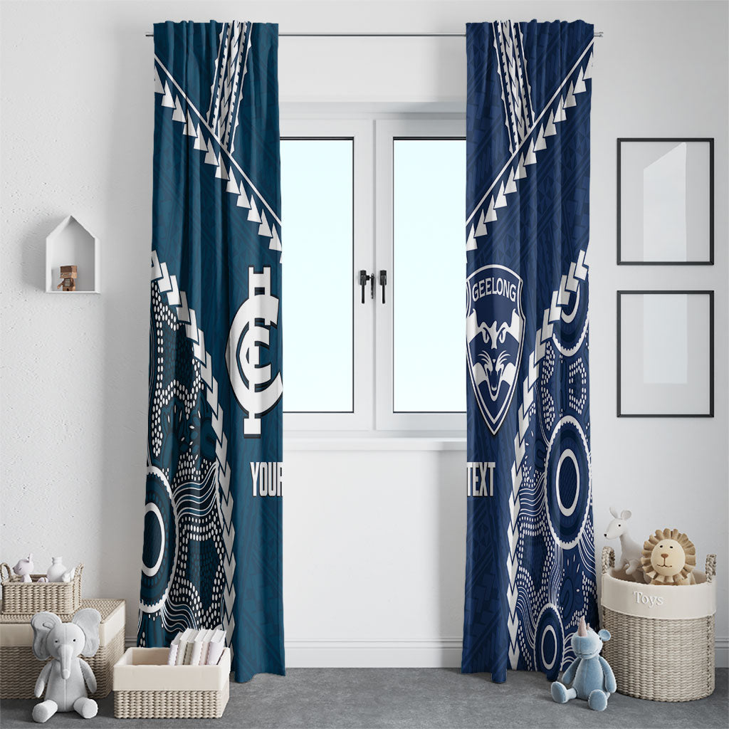 Custom Football Cats and Blues Window Curtain 2026 Together Aboriginal Polynesian Pattern