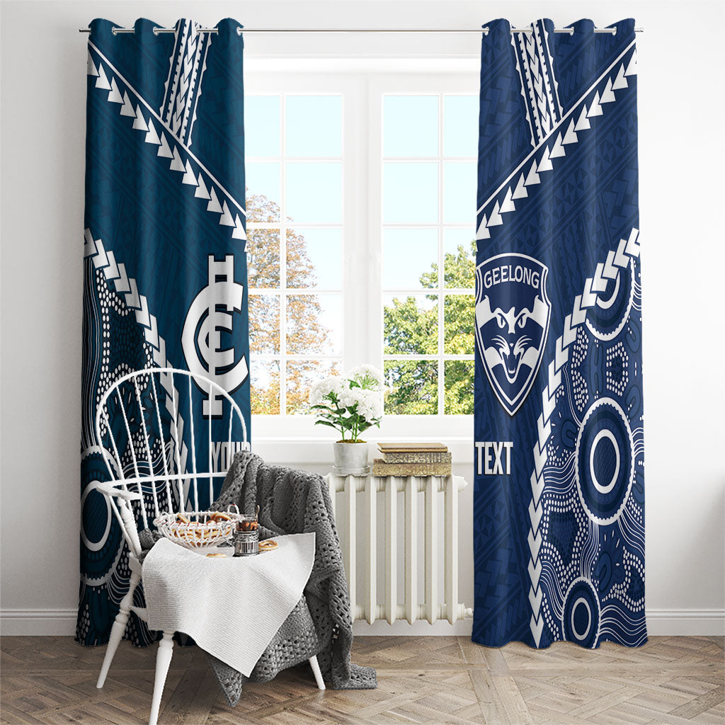 Custom Football Cats and Blues Window Curtain 2026 Together Aboriginal Polynesian Pattern