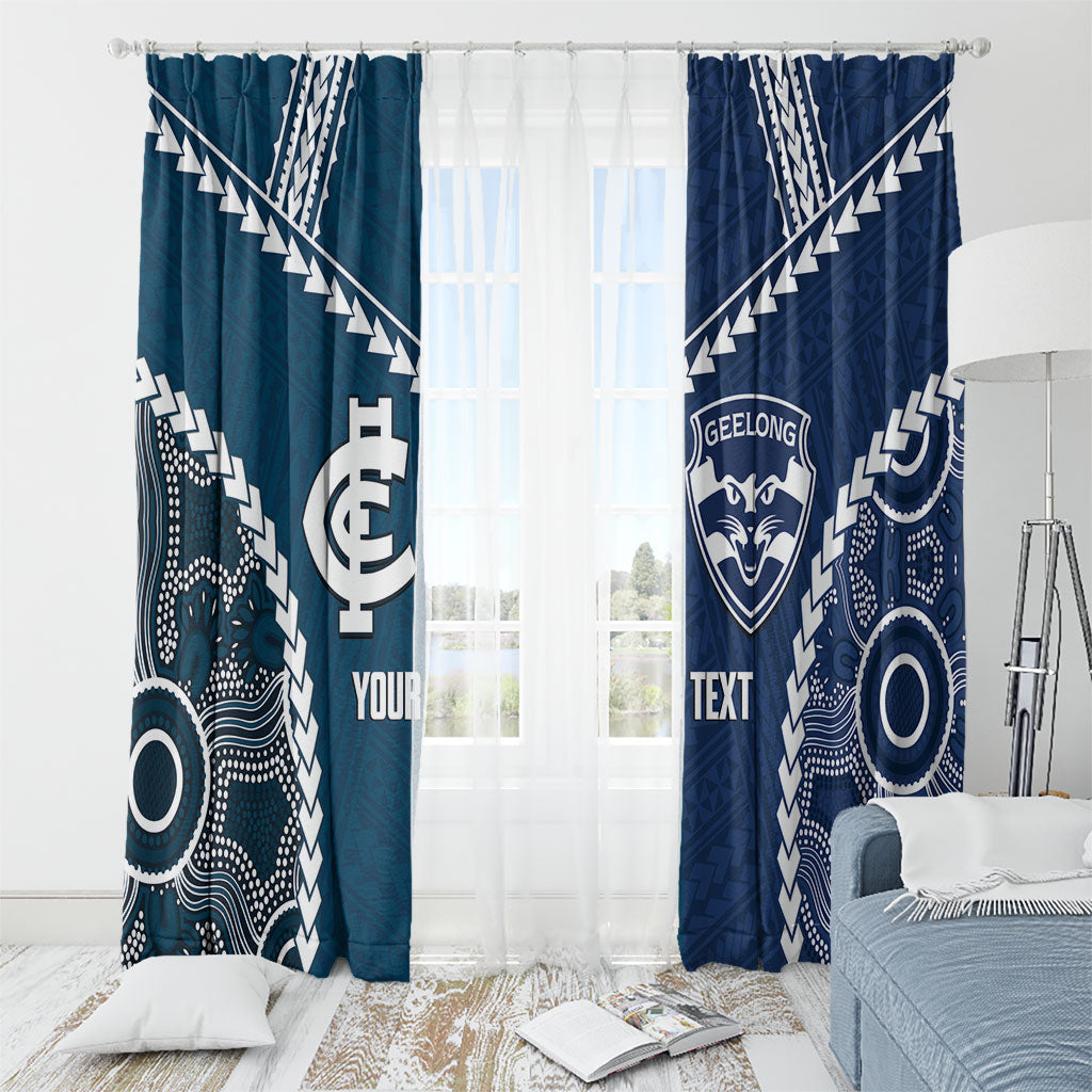 Custom Football Cats and Blues Window Curtain 2026 Together Aboriginal Polynesian Pattern