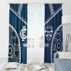 Custom Football Cats and Blues Window Curtain 2026 Together Aboriginal Polynesian Pattern