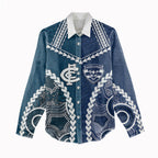 Custom Football Cats and Blues Women Casual Shirt 2026 Together Aboriginal Polynesian Pattern