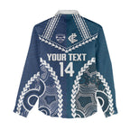 Custom Football Cats and Blues Women Casual Shirt 2026 Together Aboriginal Polynesian Pattern