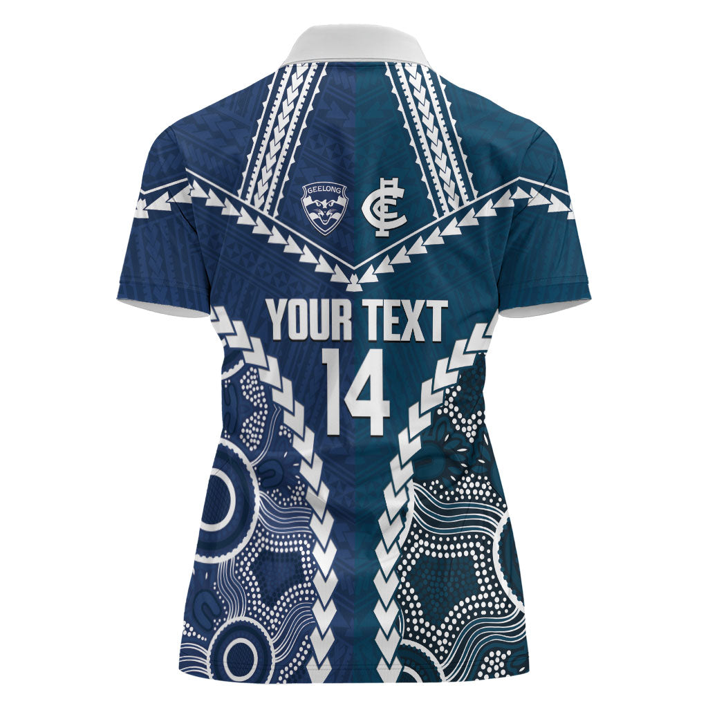 Custom Football Cats and Blues Women Polo Shirt 2026 Together Aboriginal Polynesian Pattern