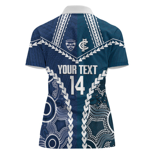 Custom Football Cats and Blues Women Polo Shirt 2026 Together Aboriginal Polynesian Pattern