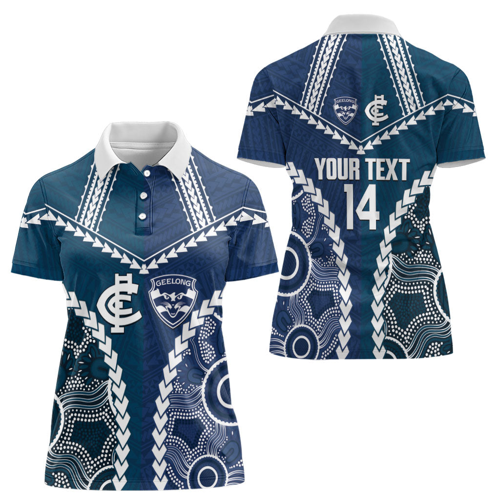 Custom Football Cats and Blues Women Polo Shirt 2026 Together Aboriginal Polynesian Pattern