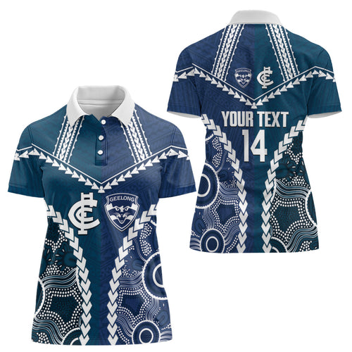 Custom Football Cats and Blues Women Polo Shirt 2026 Together Aboriginal Polynesian Pattern