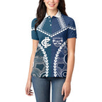 Custom Football Cats and Blues Women Polo Shirt 2026 Together Aboriginal Polynesian Pattern