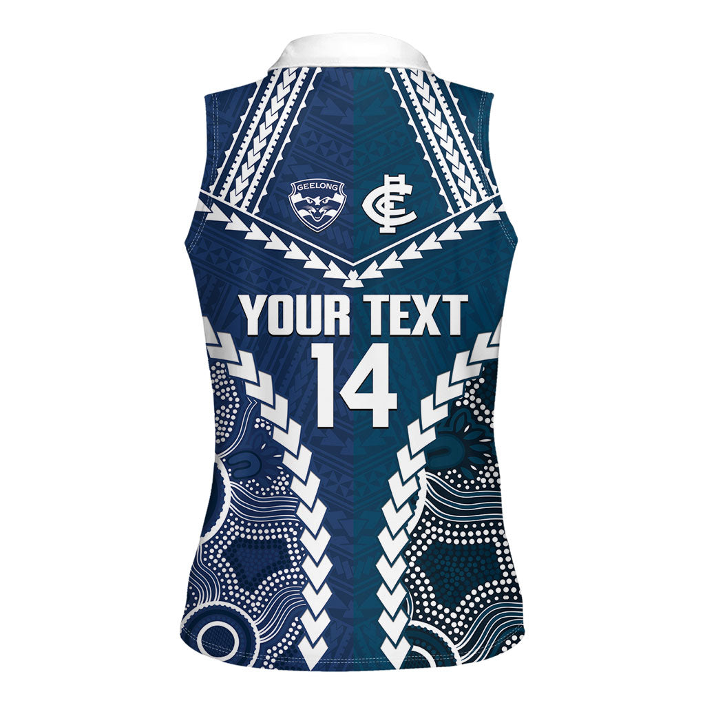 Custom Football Cats and Blues Women Sleeveless Polo Shirt 2026 Together Aboriginal Polynesian Pattern