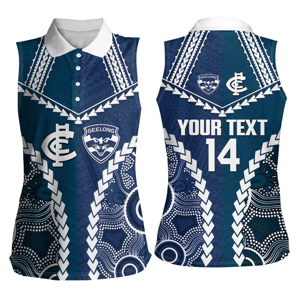 Custom Football Cats and Blues Women Sleeveless Polo Shirt 2026 Together Aboriginal Polynesian Pattern