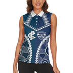 Custom Football Cats and Blues Women Sleeveless Polo Shirt 2026 Together Aboriginal Polynesian Pattern