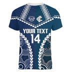 Custom Football Cats and Blues Women V-Neck T-Shirt 2026 Together Aboriginal Polynesian Pattern