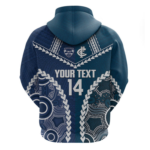 Custom Football Cats and Blues Zip Hoodie 2026 Together Aboriginal Polynesian Pattern