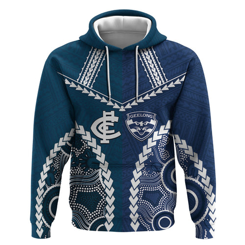 Custom Football Cats and Blues Zip Hoodie 2026 Together Aboriginal Polynesian Pattern