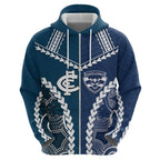 Custom Football Cats and Blues Zip Hoodie 2026 Together Aboriginal Polynesian Pattern