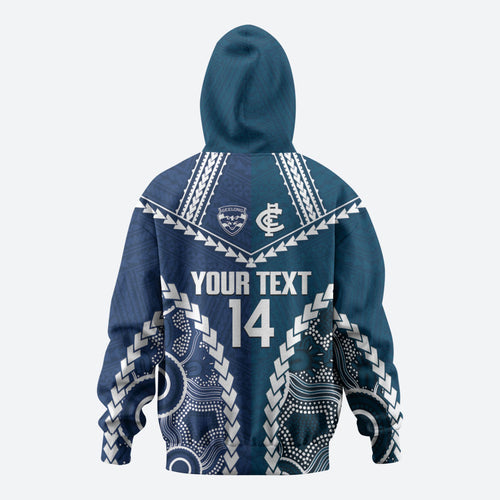 Custom Football Cats and Blues Zip Hoodie 2026 Together Aboriginal Polynesian Pattern