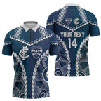 Custom Football Cats and Blues Zipper Polo Shirt 2026 Together Aboriginal Polynesian Pattern