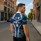 Custom Football Cats and Blues Zipper Polo Shirt 2026 Together Aboriginal Polynesian Pattern