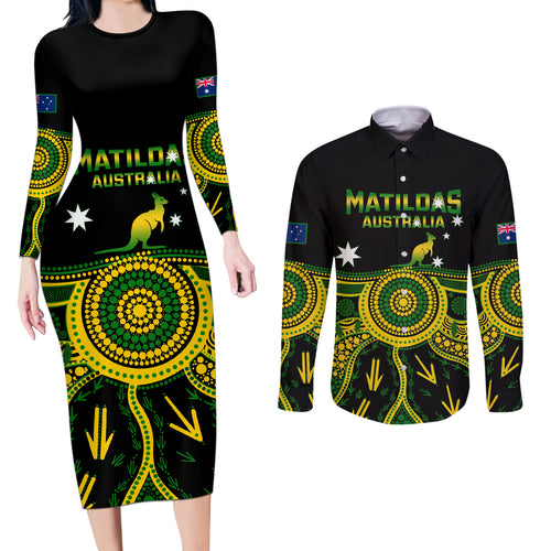 australia-soccer-couples-matching-long-sleeve-bodycon-dress-and-long-sleeve-button-shirts-aboriginal-go-matildas-2023-world-cup