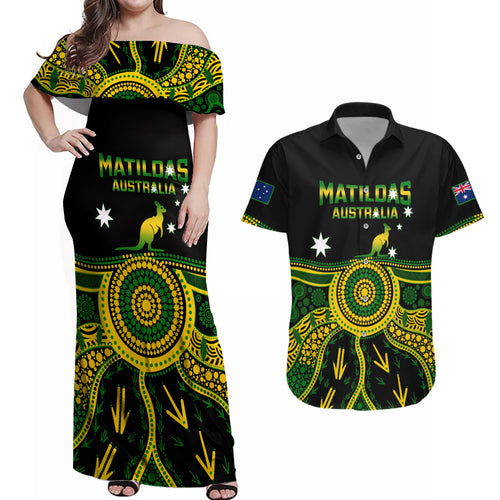 australia-soccer-couples-matching-off-shoulder-maxi-dress-and-hawaiian-shirt-aboriginal-go-matildas-2023-world-cup