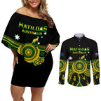 australia-soccer-couples-matching-off-shoulder-short-dress-and-long-sleeve-button-shirts-aboriginal-go-matildas-2023-world-cup