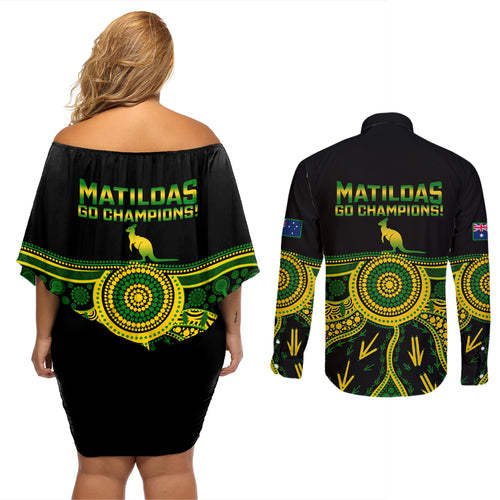 australia-soccer-couples-matching-off-shoulder-short-dress-and-long-sleeve-button-shirts-aboriginal-go-matildas-2023-world-cup