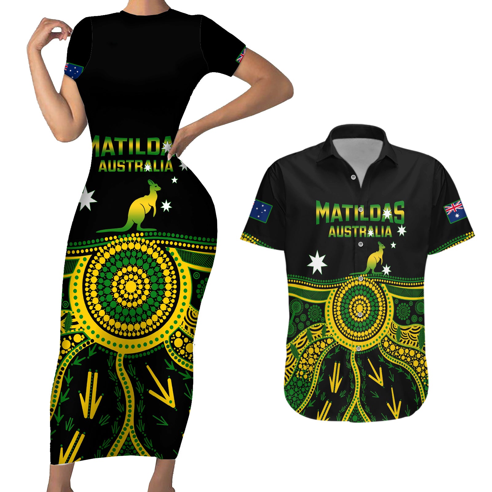australia-soccer-couples-matching-short-sleeve-bodycon-dress-and-hawaiian-shirt-aboriginal-go-matildas-2023-world-cup