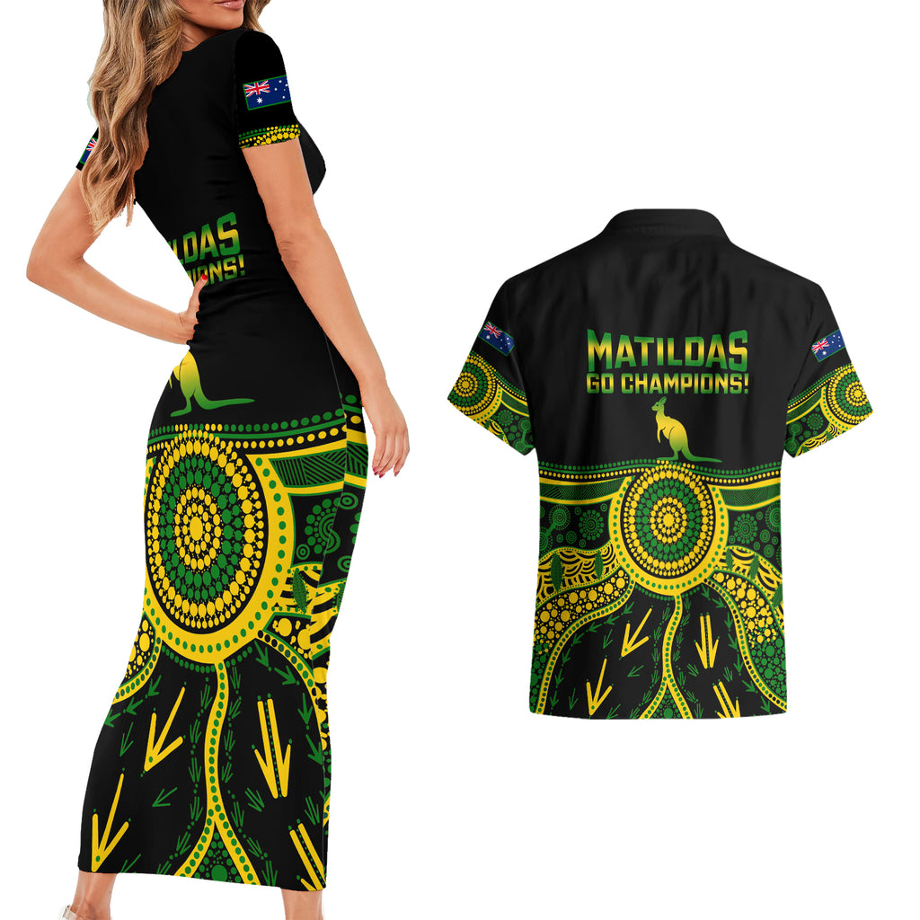 australia-soccer-couples-matching-short-sleeve-bodycon-dress-and-hawaiian-shirt-aboriginal-go-matildas-2023-world-cup