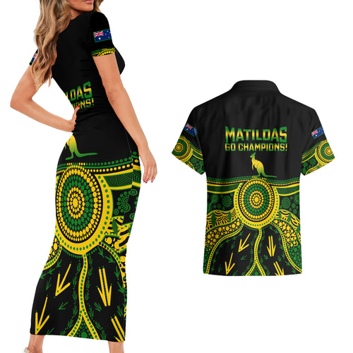 australia-soccer-couples-matching-short-sleeve-bodycon-dress-and-hawaiian-shirt-aboriginal-go-matildas-2023-world-cup
