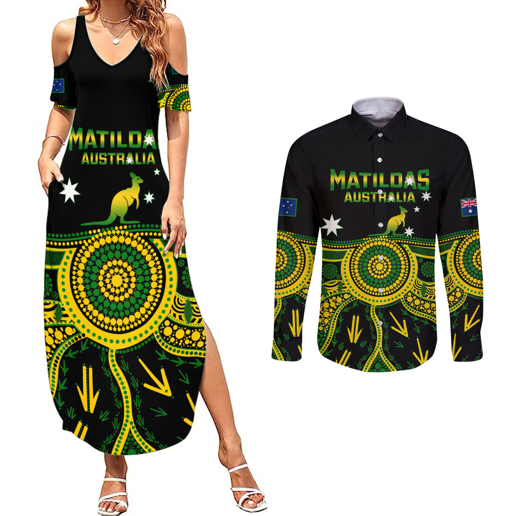 australia-soccer-couples-matching-summer-maxi-dress-and-long-sleeve-button-shirts-aboriginal-go-matildas-2023-world-cup
