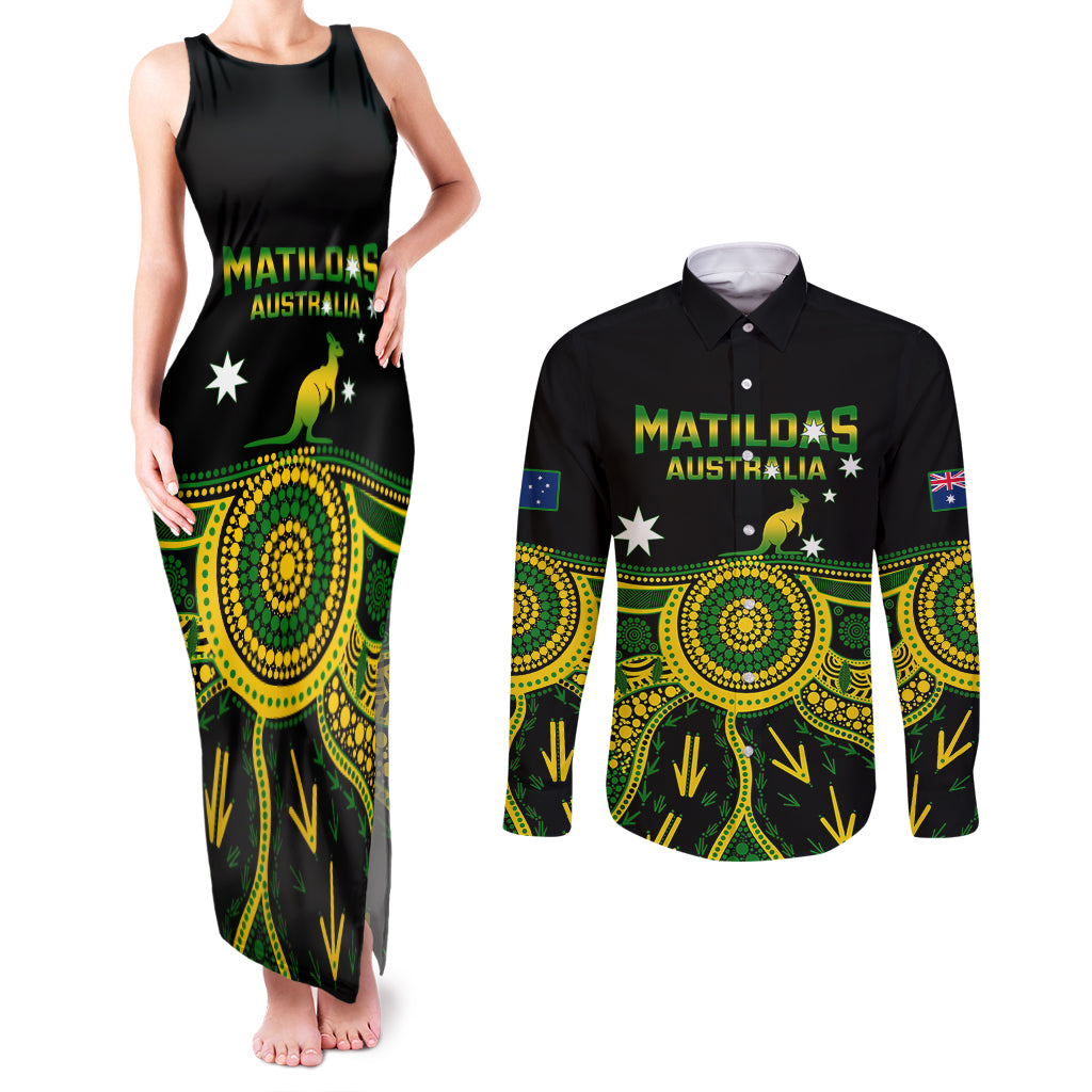 australia-soccer-couples-matching-tank-maxi-dress-and-long-sleeve-button-shirts-aboriginal-go-matildas-2023-world-cup