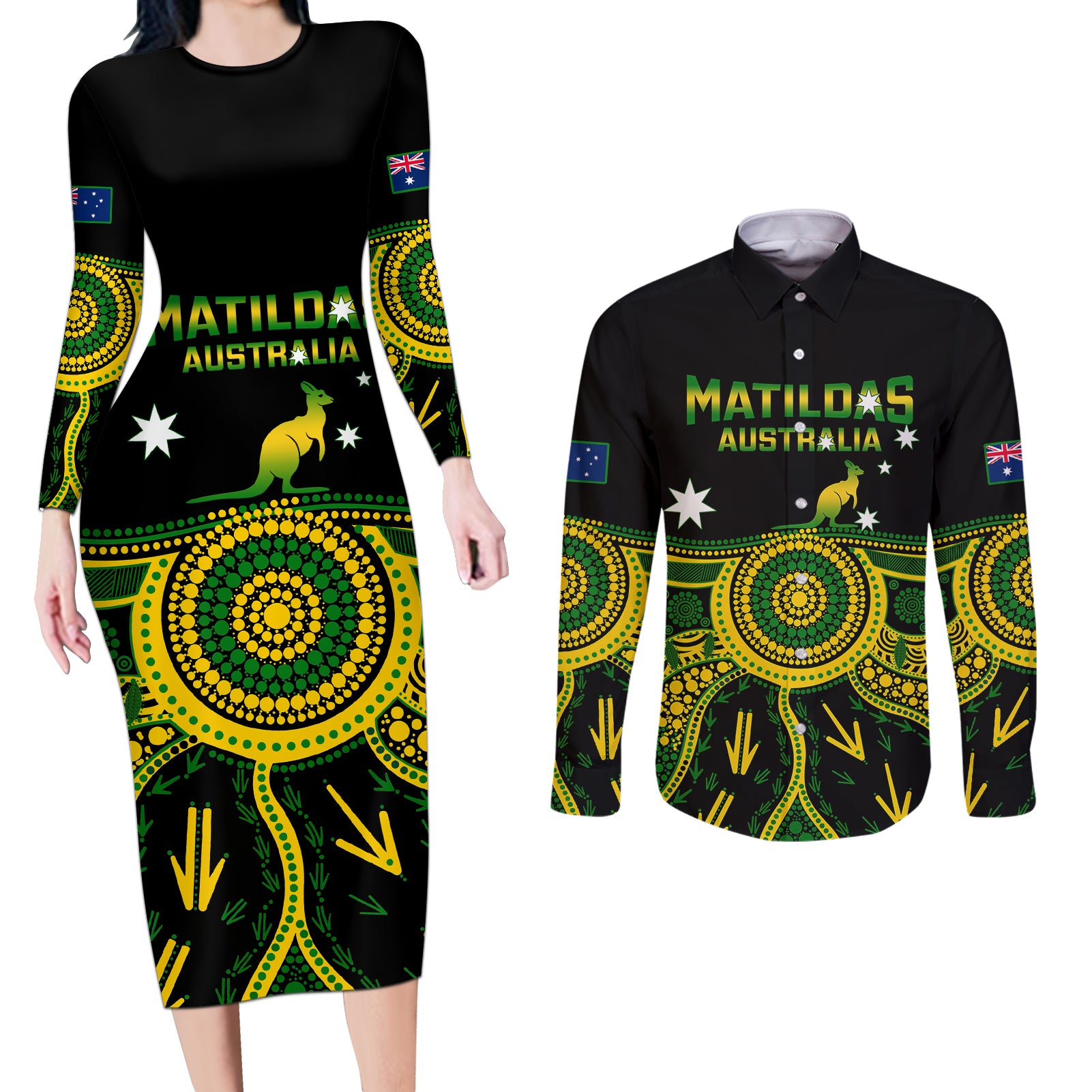 personalised-australia-soccer-couples-matching-long-sleeve-bodycon-dress-and-long-sleeve-button-shirts-aboriginal-go-matildas-2023-world-cup