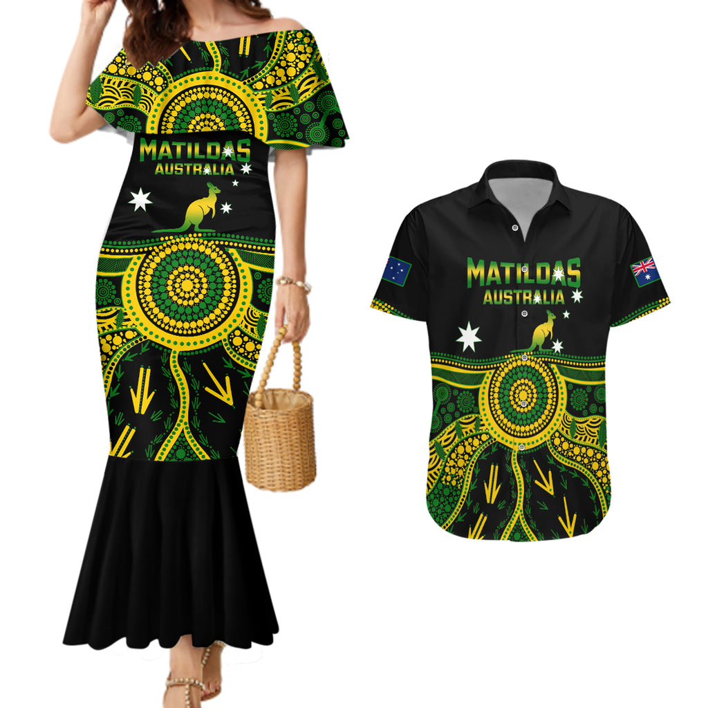 personalised-australia-soccer-couples-matching-mermaid-dress-and-hawaiian-shirt-aboriginal-go-matildas-2023-world-cup
