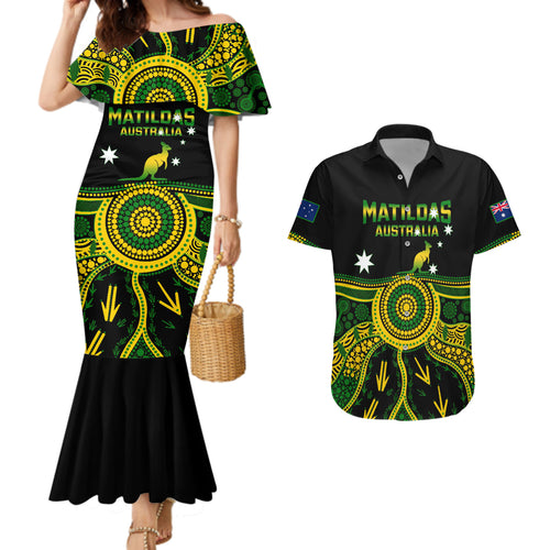 personalised-australia-soccer-couples-matching-mermaid-dress-and-hawaiian-shirt-aboriginal-go-matildas-2023-world-cup
