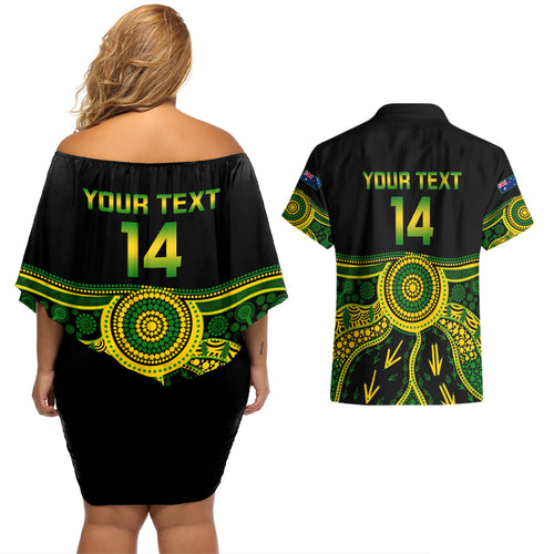 personalised-australia-soccer-couples-matching-off-shoulder-short-dress-and-hawaiian-shirt-aboriginal-go-matildas-2023-world-cup
