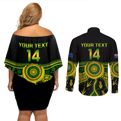 personalised-australia-soccer-couples-matching-off-shoulder-short-dress-and-long-sleeve-button-shirts-aboriginal-go-matildas-2023-world-cup