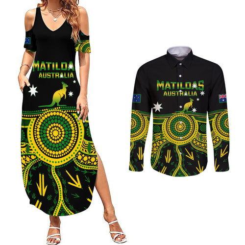 personalised-australia-soccer-couples-matching-summer-maxi-dress-and-long-sleeve-button-shirts-aboriginal-go-matildas-2023-world-cup