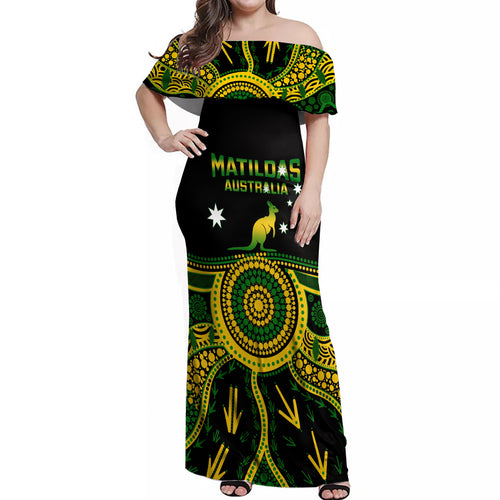 personalised-australia-soccer-off-shoulder-maxi-dress-aboriginal-go-matildas-2023-world-cup