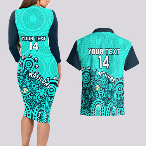 personalised-australia-soccer-couples-matching-long-sleeve-bodycon-dress-and-hawaiian-shirt-aboriginal-turquoise-2023-world-cup-with-kangaroo