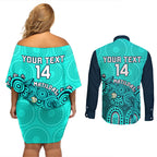 personalised-australia-soccer-couples-matching-off-shoulder-short-dress-and-long-sleeve-button-shirts-aboriginal-turquoise-2023-world-cup-with-kangaroo